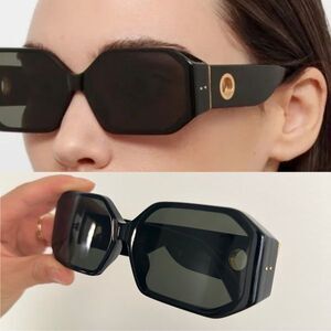 Linda Farrow Bailey Sunglasses in Black 22k Gold Plated Logo Eyelets with Case